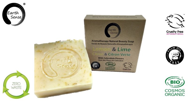 Bio -zertifizierte solide Seife - Zitrone & Lime mit Kalendula Blumen 90g