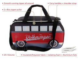 Volkswagen VW T1 Bus Bolsa Nevera (25 l) - Rojo y Negro
