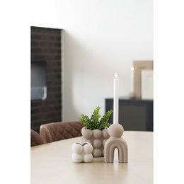 Candle Holder - Stoneware, Brown - 10.5x6.5x17 cm