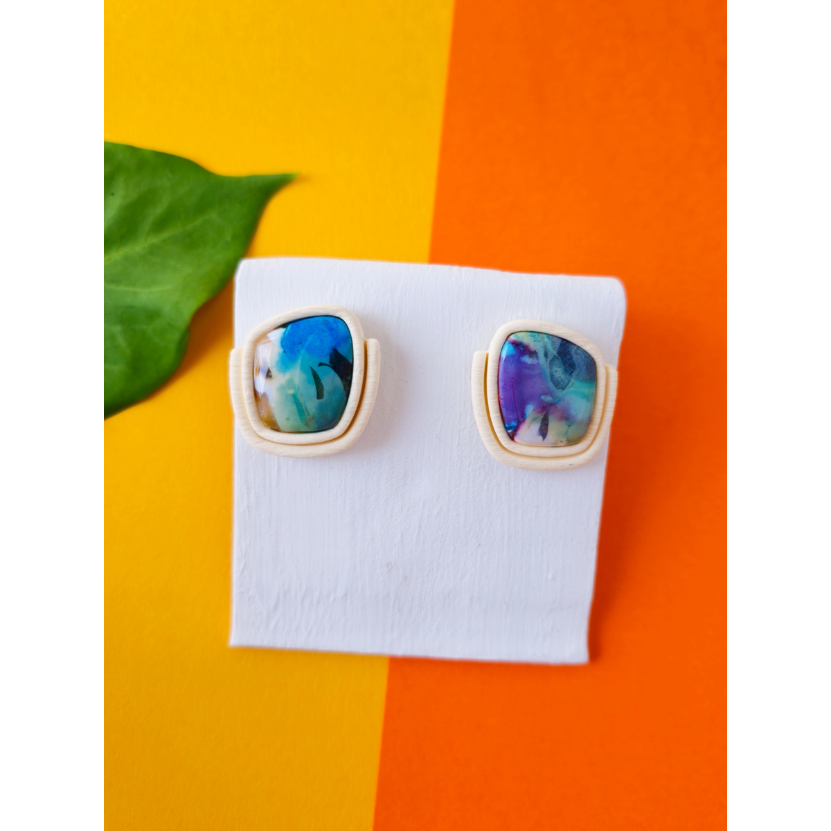 Asta stud earrings in colorful & beige