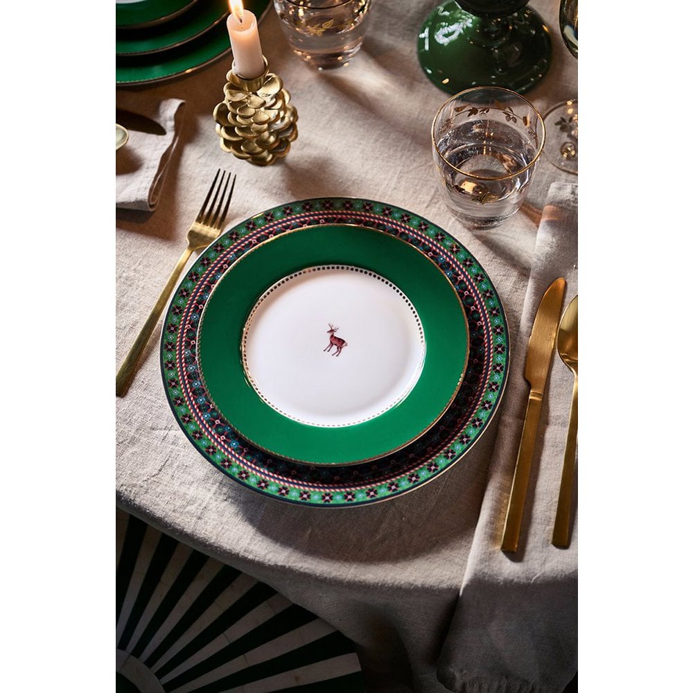 Plate Love Birds Deer Dark Green 21cm