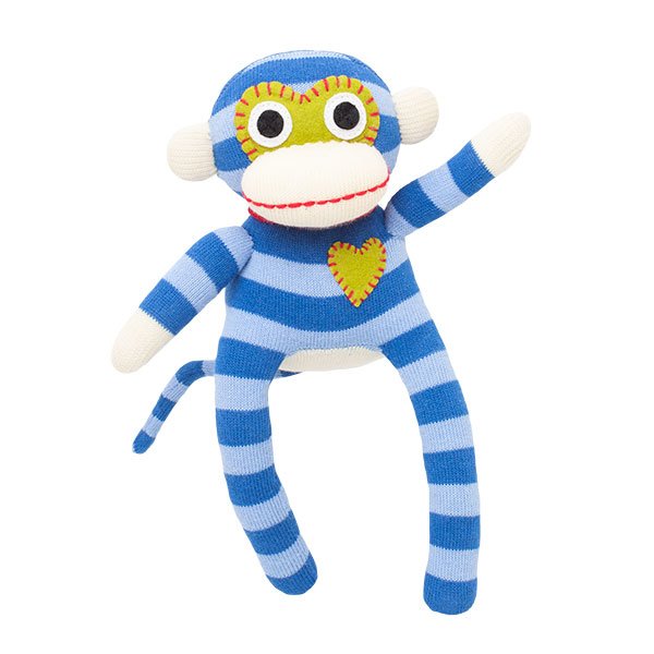 Soft toy sock monkey mini stripes blue / light blue