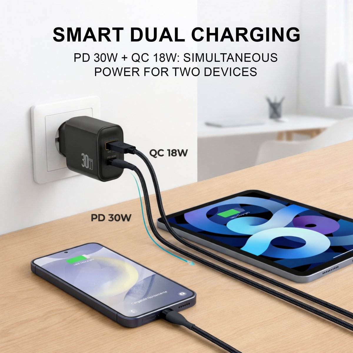 Cargador rápido PD de 30W con USB-C y USB-A – NOVOTECK C-026
