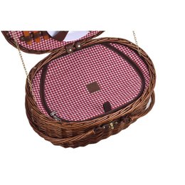 LAGUIOLE, Panier Pique-Nique Glacière pour 2 Personnes, Osier, Coton, Céramique, Métal et PVC, Repas Nomades, Plein Air, Camping, Randonnée, Marron