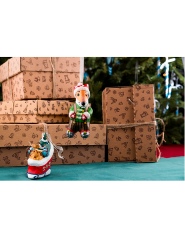 Handmade papier-mache Fox ice skating