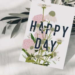 Postkort 'happy day' med lyserøde blomster