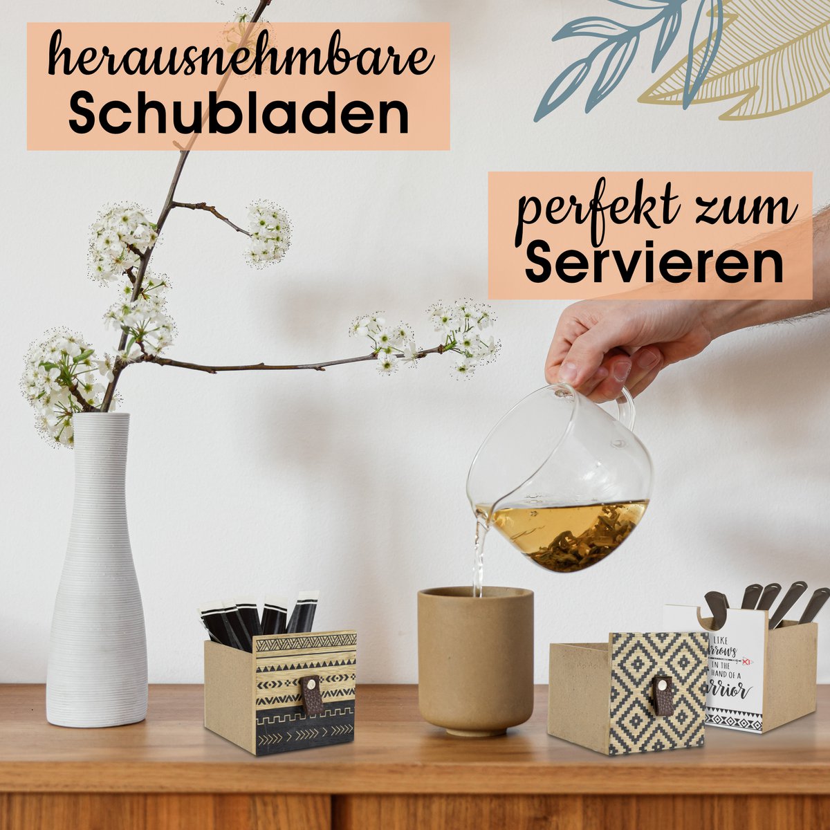 Moderne Teebeutel Aufbewahrung | aus Holz | im Boho Stil |