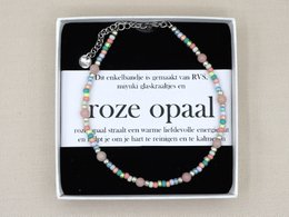 Enkelbandje roze opaal, zilver of goud rvs