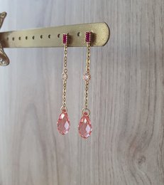 18K forgyldte lyserøde øreringe med Rose Peach krystaller