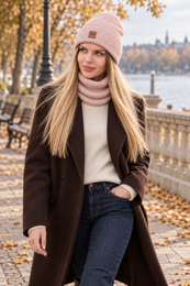 Completo cappello e sciarpa BRIGID - 100% lana merino - rosa cipria