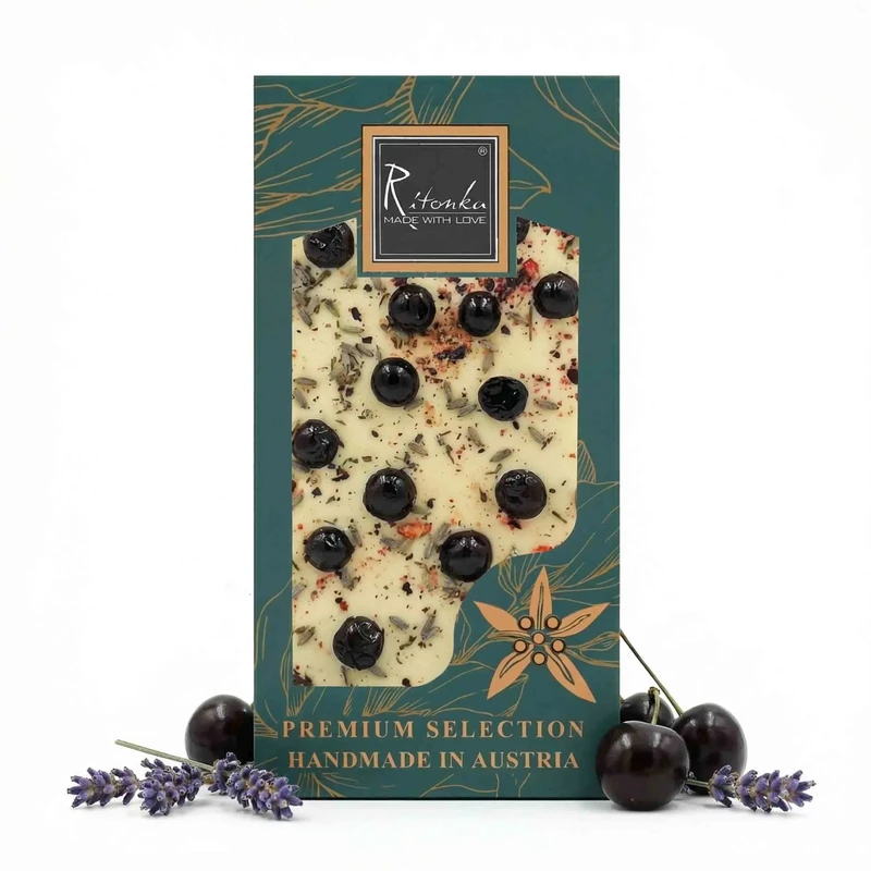 PREMIUM weiße Schokolade - Lavendel, Schwarze Johannisbeere 95g