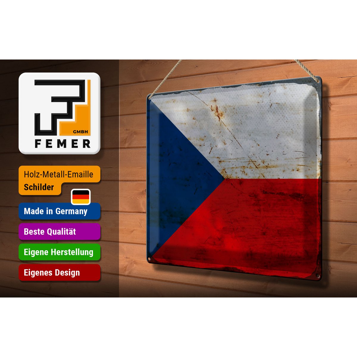 Tin Sign Flag Czech Republic 40x30cm Czech Republic Rust
