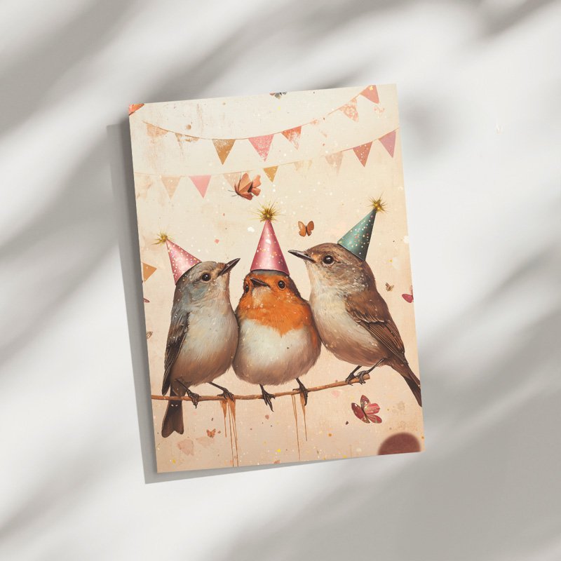 Cheerful birthday card for anyone who loves birds.