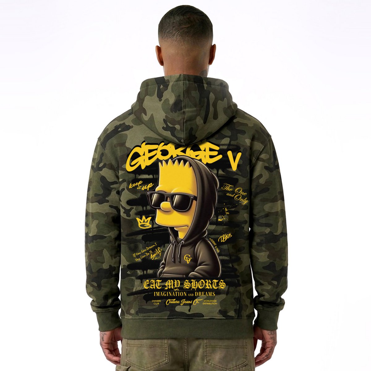 Kapuzenpullover mit Bart-Print Khaki