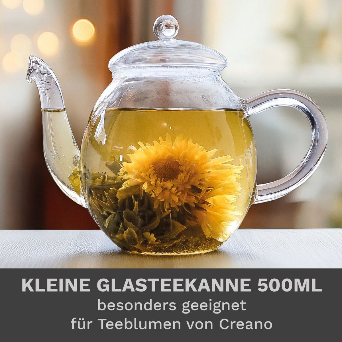 Creano Glasteekanne mit Deckel 500ml hitzebeständig