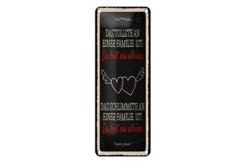 Blikken bord met de tekst 27x10 cm Het leukste en slechtste aan een familiebord