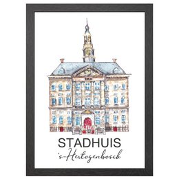 A framed poster featuring the Stadhuis (Town Hall) of 's-Hertogenbosch, a historic building in the Netherlands. The poster showcases the architectural details and ornate design of this iconic landmark.