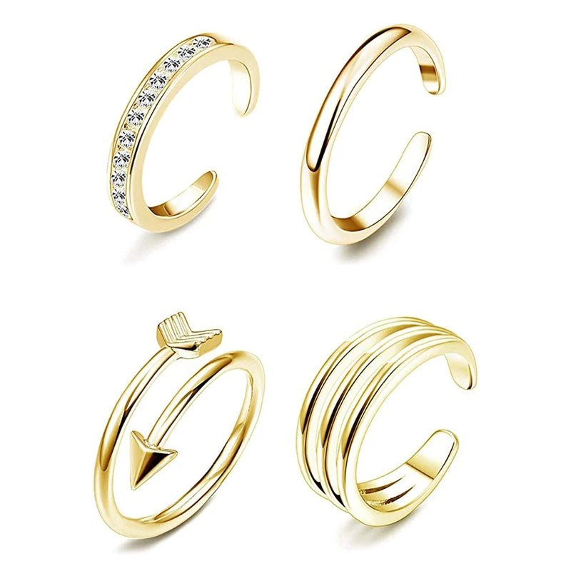 4Pcs Einfache Legierung Kristall Fuß Ring Verstellbare Öffnung Zehen Ring Für Frauen Mädchen Sommer Strand Urlaub Schmuck Finger Ring