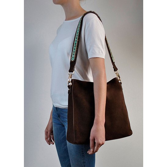 BOHO IBIZA BAG - Bandolera Tiger Turquesa (70cm) + Bolso de ante (Cocoa)