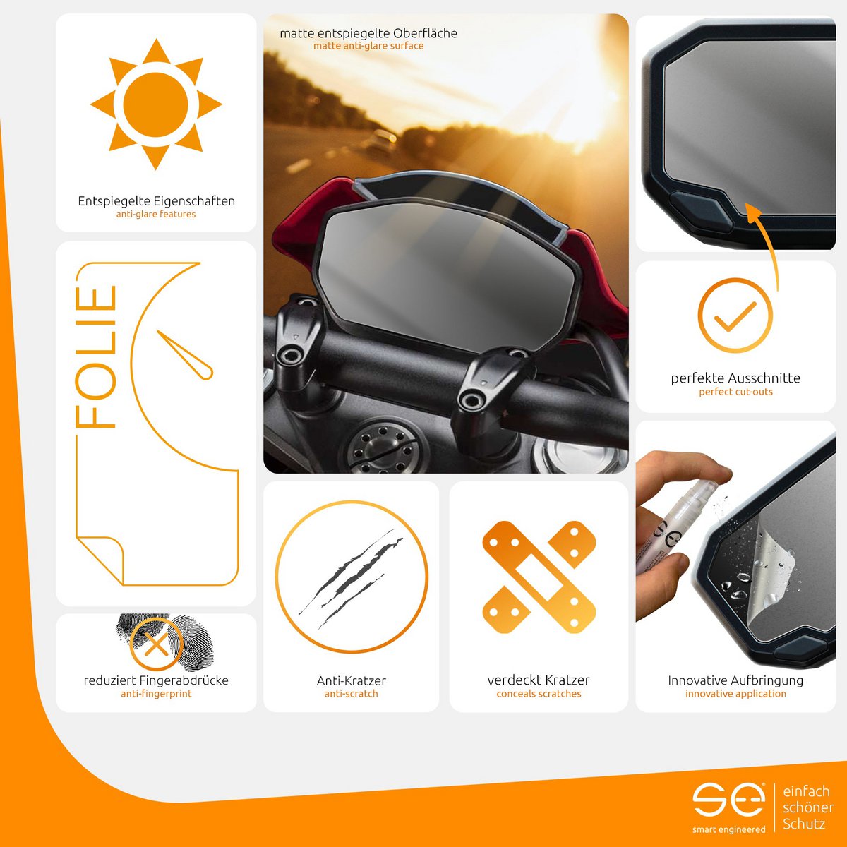 2x se® 3D beschermfolie (ontspiegeld) Yamaha Tenere 700 2020+ Cockpit