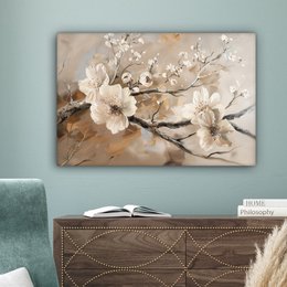 Canvas schilderij  - Wanddecoratie Bloemen - Natuur - Wit - Bloesem - Abstract - Muurdecoratie woonkamer - Slaapkamer decoratie - Kamer accessoires - Schilderijen op canvas