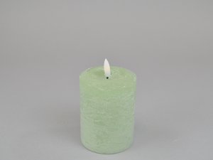 LED candle, 10 light green, D7.6xH10cm, remote/off/timer-6 hours, FB optional, 2xAA