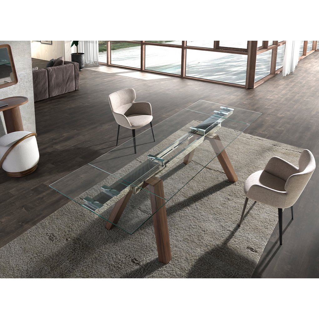 Extendable rectangular tempered glass dining table 1123