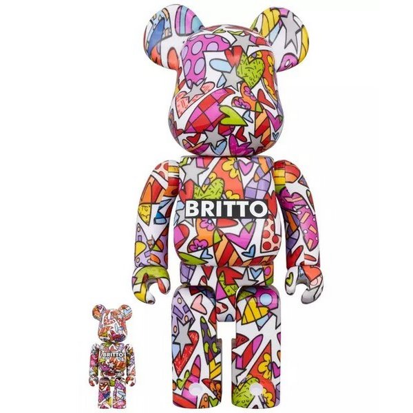 Ensemble Bearbrick 400 % et 100 % - Romero Britto (Cœurs)