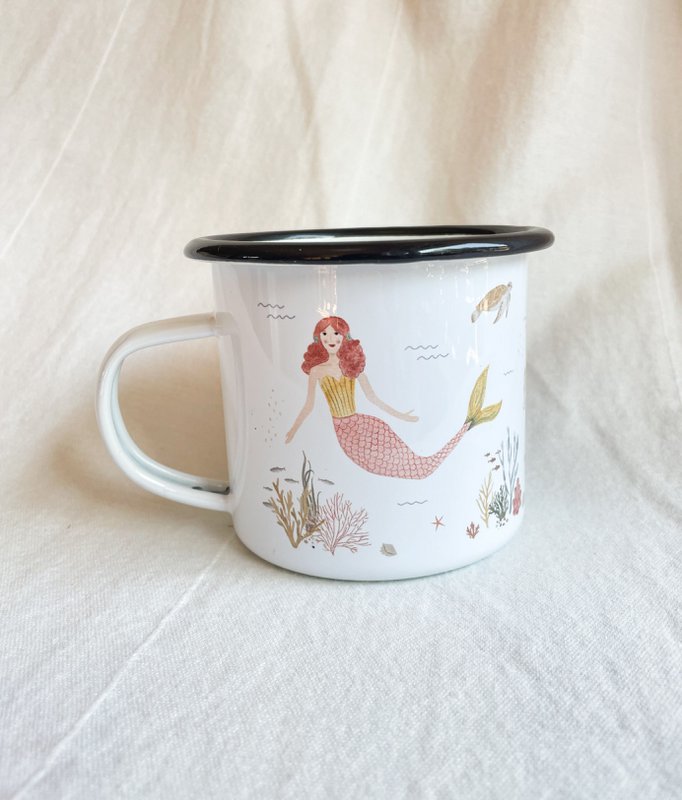Sirene in tazza smaltata | Tazza | Tazza per bambini | Ragazza | Sirena | Sott'acqua | Acquerello | Acquerello || CUORE E CARTA