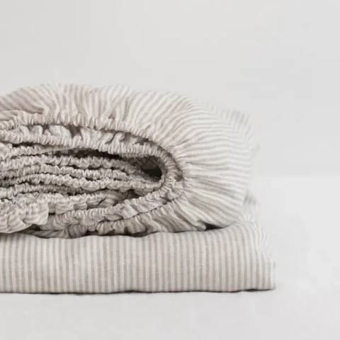 Natural Stripes Linen Fitted Sheet