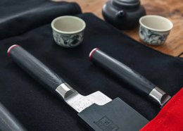 Kitchen Accessories - KOTAI knife roll-up bag - 100% cotton (7 slots for 6 knives and a honing steel)