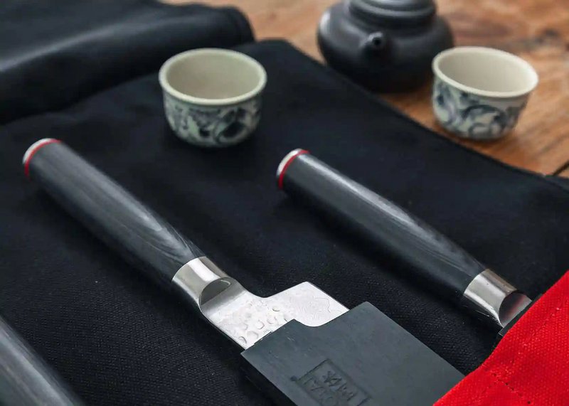 Kitchen Accessories - KOTAI knife roll-up bag - 100% cotton (7 slots for 6 knives and a honing steel)