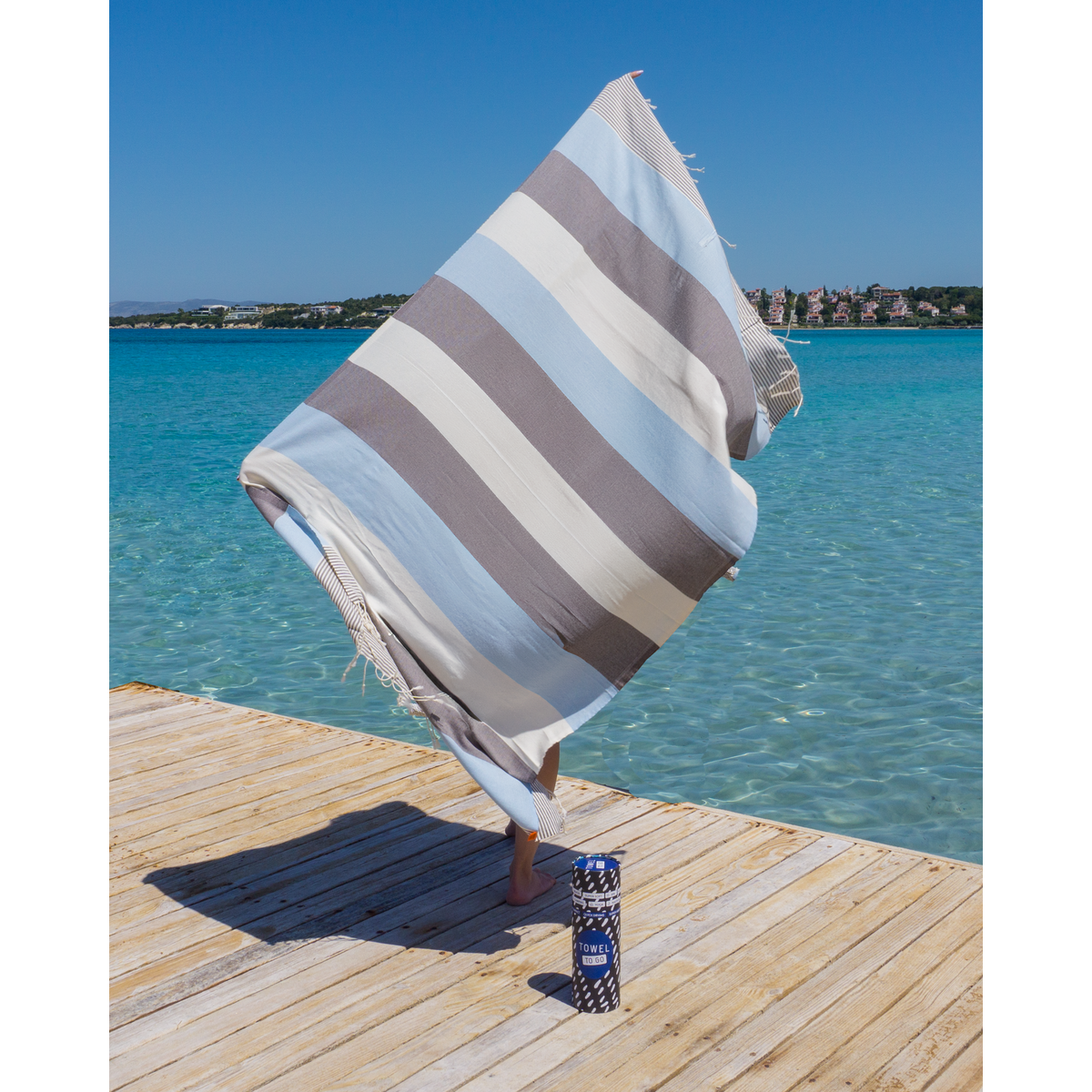 TOWEL TO GO PALERMO Cotton Beach Towel 180x100 cm | Sand Free | Blue / Black | with Gift Box