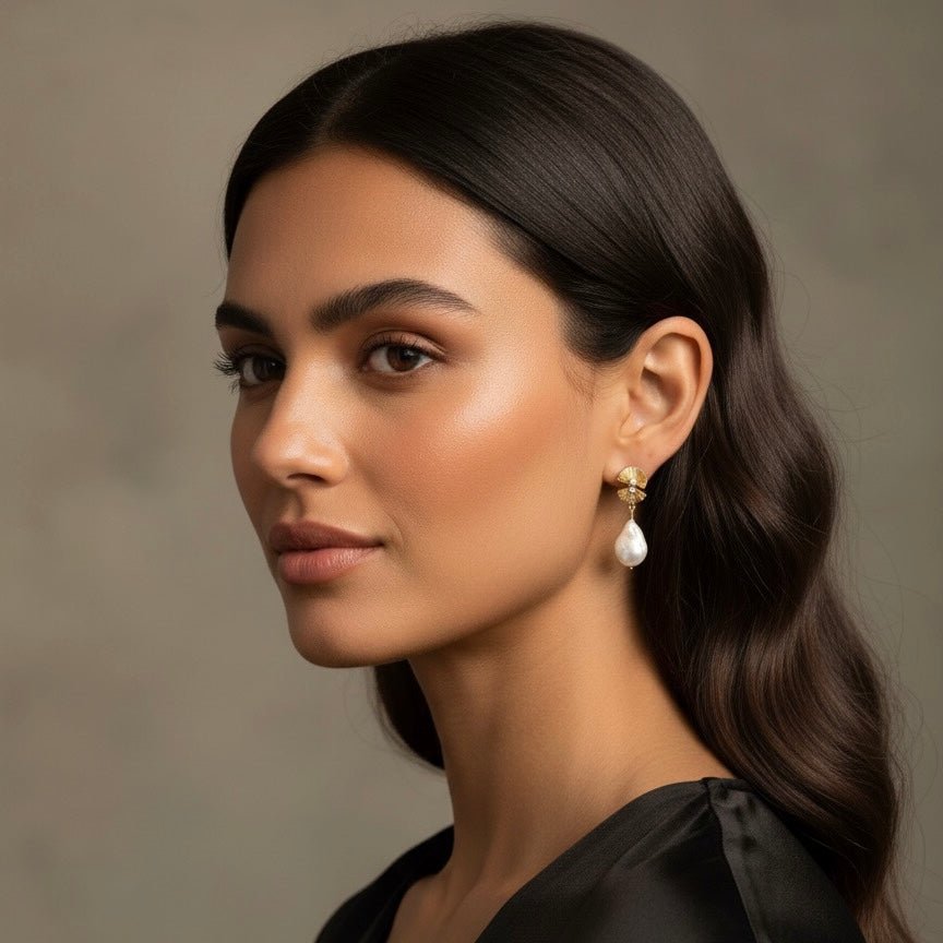 Sulia - boucles d'oreilles avec perle naturel keshi 18K plaqué d'or