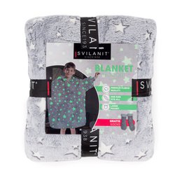 Vitapur - Hoodie deken + sokken kind - Sterren Neon