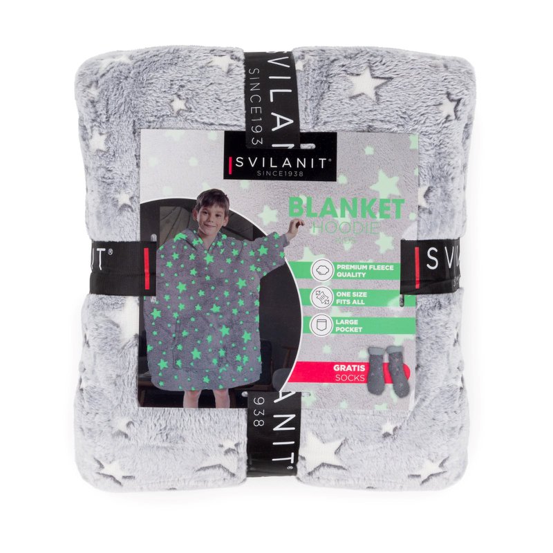 Vitapur - Hoodie deken + sokken kind - Sterren Neon