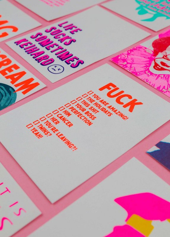Riso-Druck „Scheiße, du bist großartig, er, Krebs, Feiertage ...“