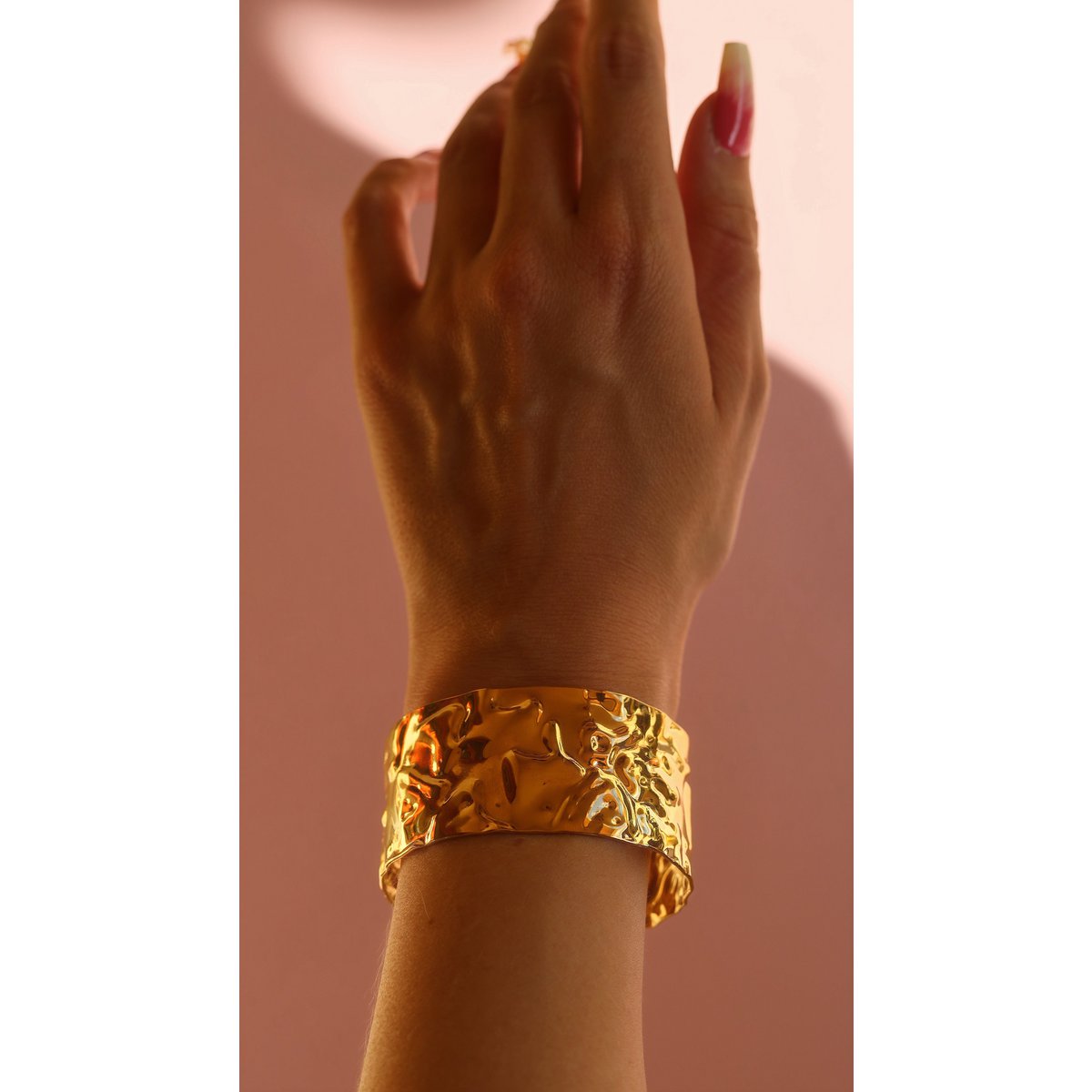 August - Hammered Wide Cuff Bracelet