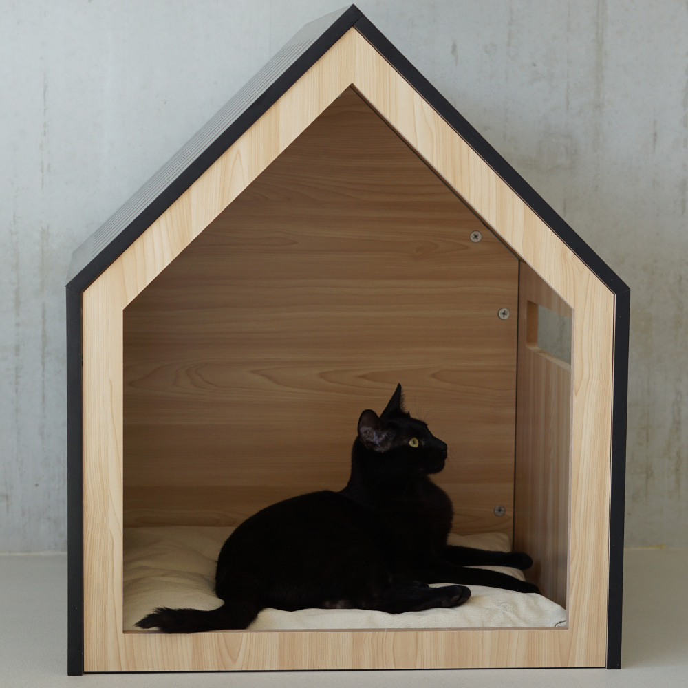Kattenhuis | hondenhuis | hout | katoen | zwart | 58 x 58 x 65 cm