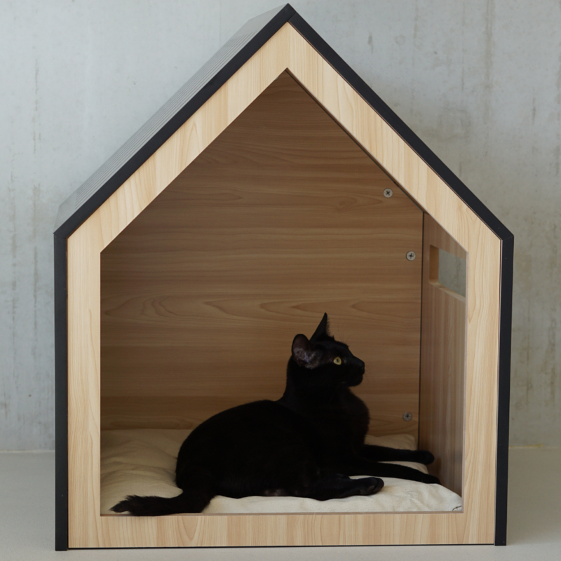 Katzenhaus | Hundehütte | Holz | Baumwolle | schwarz | 58 x 58 x 65 cm