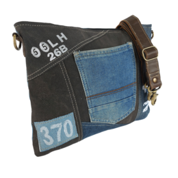 Sac bandoulière femme Sunsa. Sac bandoulière en jean et toile upcyclés. Sac à main style rétro vintage. Sac bandoulière pour femme.
