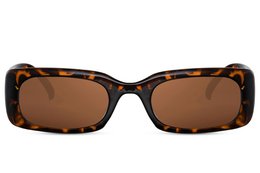 Tortoiseshell rectangular sunglasses, brown lenses, bold retro style, UV protection eyewear