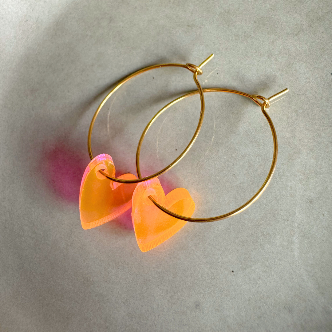 Kolczyki Hoops Lume Charms | Serce Neonowa Pomarańcza