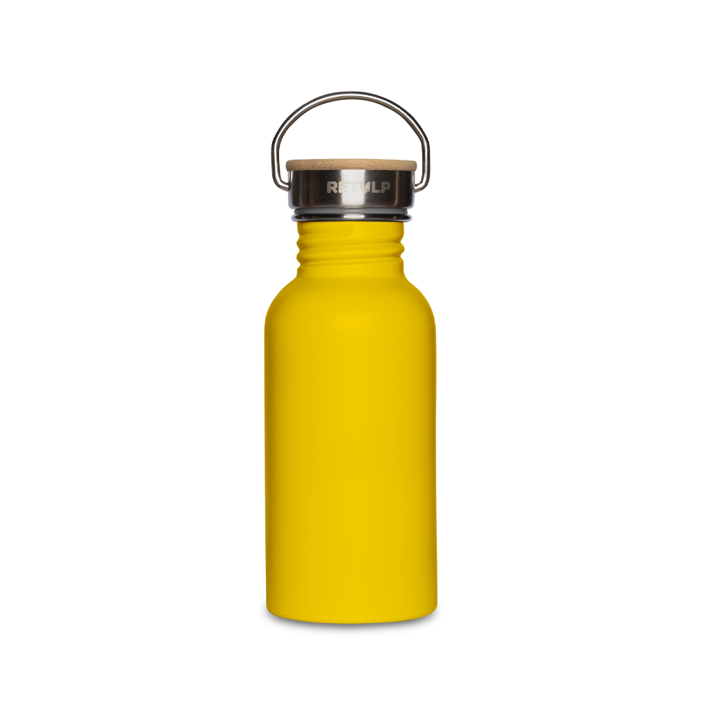 Stainless steel drinking bottle bamboo cap 500 ml steel Yellow