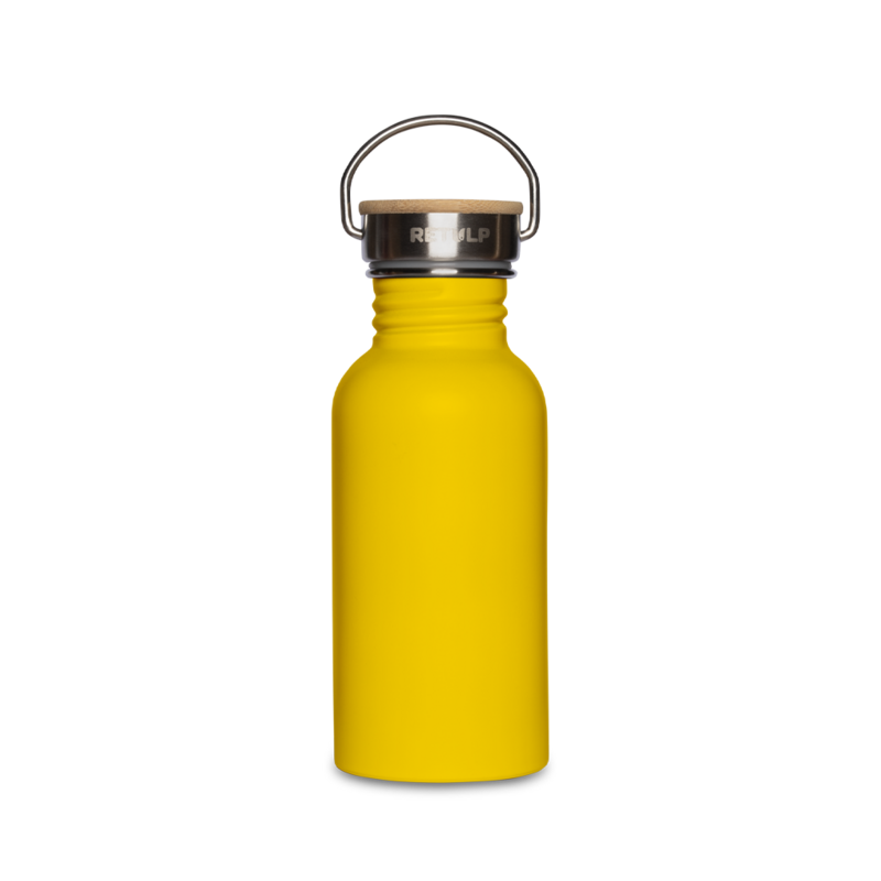 Rustfrit stål drikkeflaske bambus låg 500 ml stål Gul