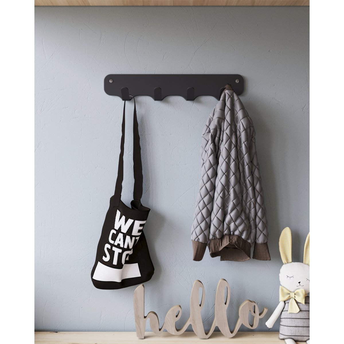 Gorillz Rounded Four Industrial Wall Coat Rack 4 Perchero Ganchos - Negro