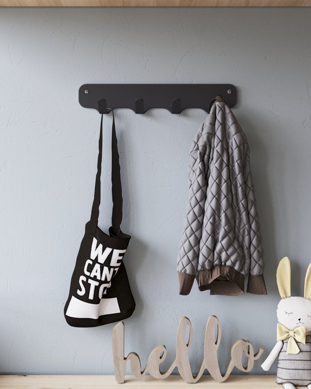 Gorillz Rounded Four Industrial Wall Coat Rack 4 Coat Rack kroge - Sort
