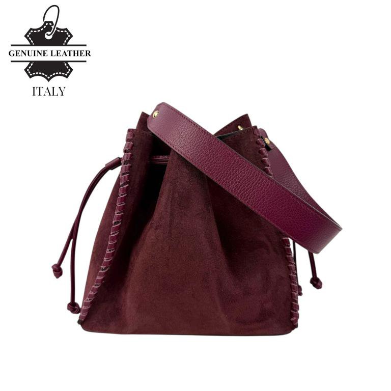 Bolso Bucket Piel de Serraje con Compartimento Frontal 58037