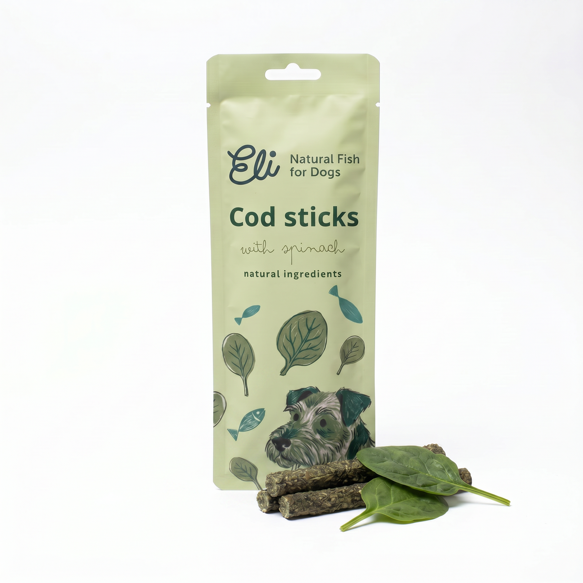 Dried Cod Sticks With Spinach Natural Dog Treats 30 g