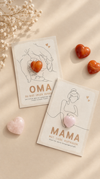 Pregnancy card with genuine rose quartz, postcard congratulations 